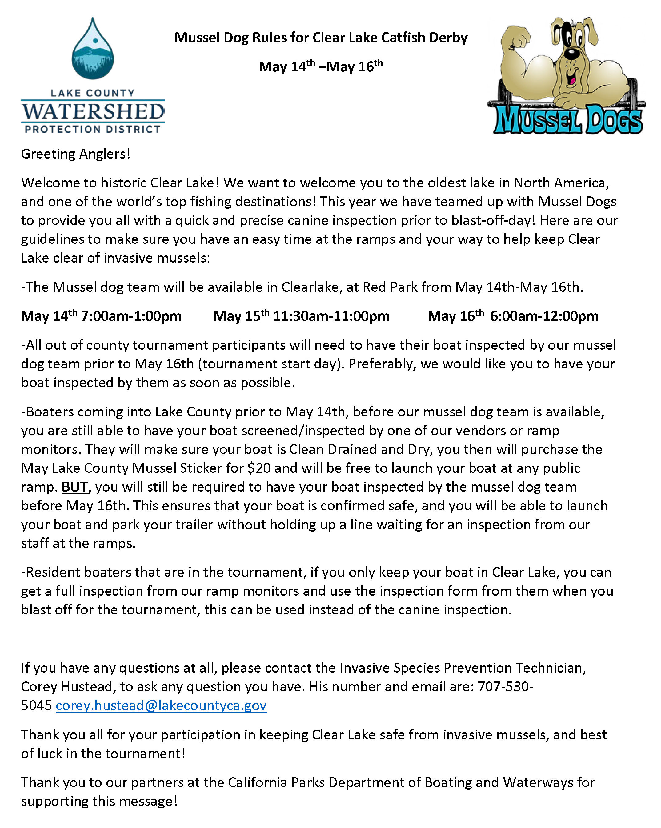 Mussel Dog Rules for Clear Lake Catfish Derby